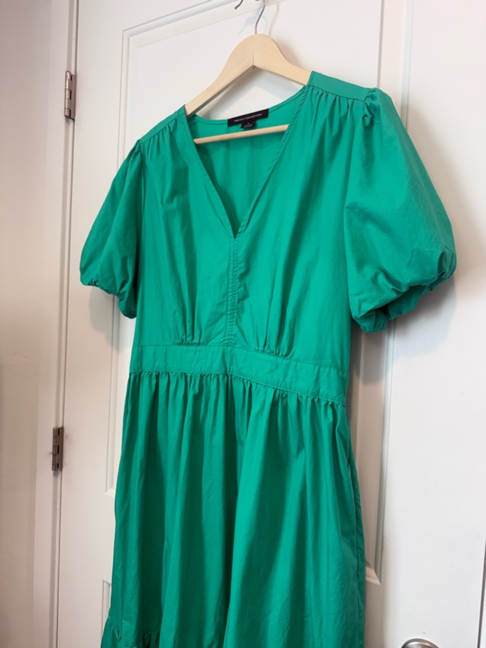 French Connection Teal-Green Puff Sleeve Maxi Dress